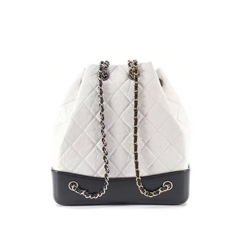 replica 2019 chanel white black gabrielle quilted leather bucket bag|chanel leather handbags.